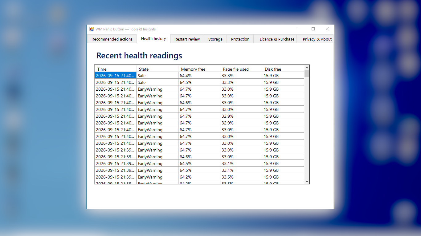 WM Panic Button health history