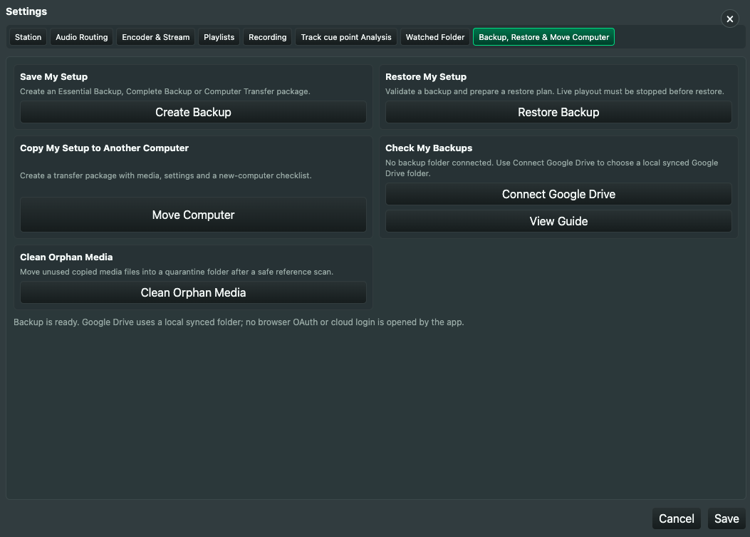 WM Play backup, restore and move computer settings