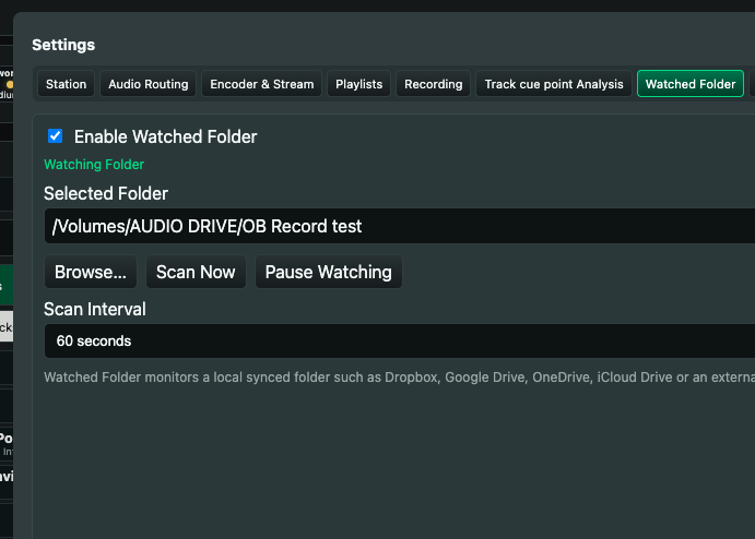 WM Play Watched Folder settings