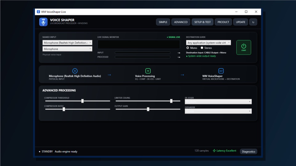 Advanced voice processing controls