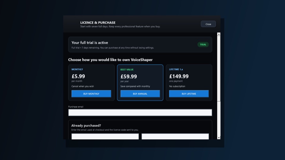 Trial and licence choices